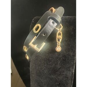 CAbi Black Leather Double Wrap Bracelet Gold Grommet Buckle